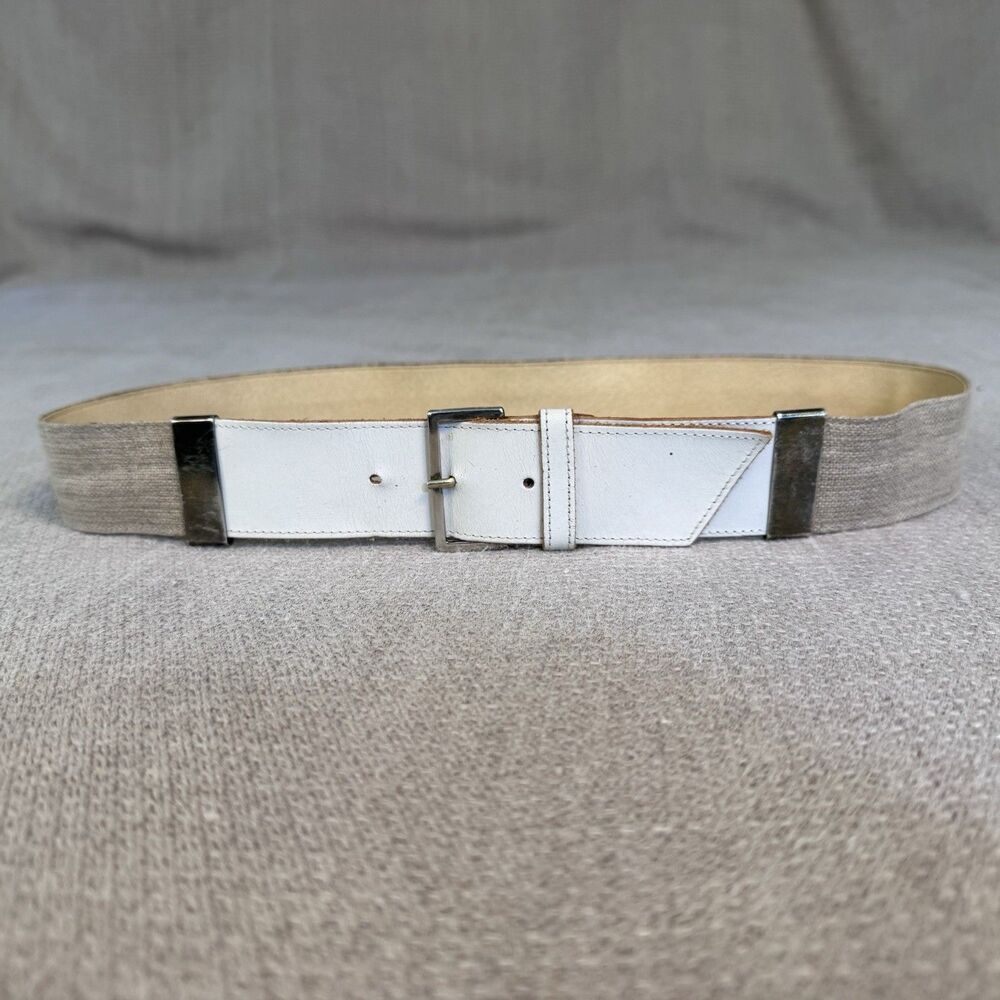 Vintage Leather and Canvas Belt Silver Buckle Western 90s Boho Size S 537